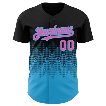 Personalized 3D Gradient Baseball Jersey in Black and Pink-Sky Blue Square Shapes Personalized Black Pink-Sky Blue 3D Gradient