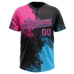 Custom Name and Number Unisex Softball Jersey in Black Pink-Sky Blue 3D Abstract Brush Stroke Pattern Personalized Black