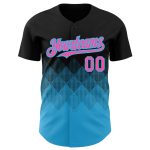 Custom Name Number Personalized Gradient 3D Pattern Black Pink-Sky Blue Authentic Baseball Jersey Team Personalized Black