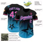 Personalized Gradient Twinkle Star Baseball Jersey with Custom Name and Number - Black Pink-Sky Blue 3D Pattern Design Personalized