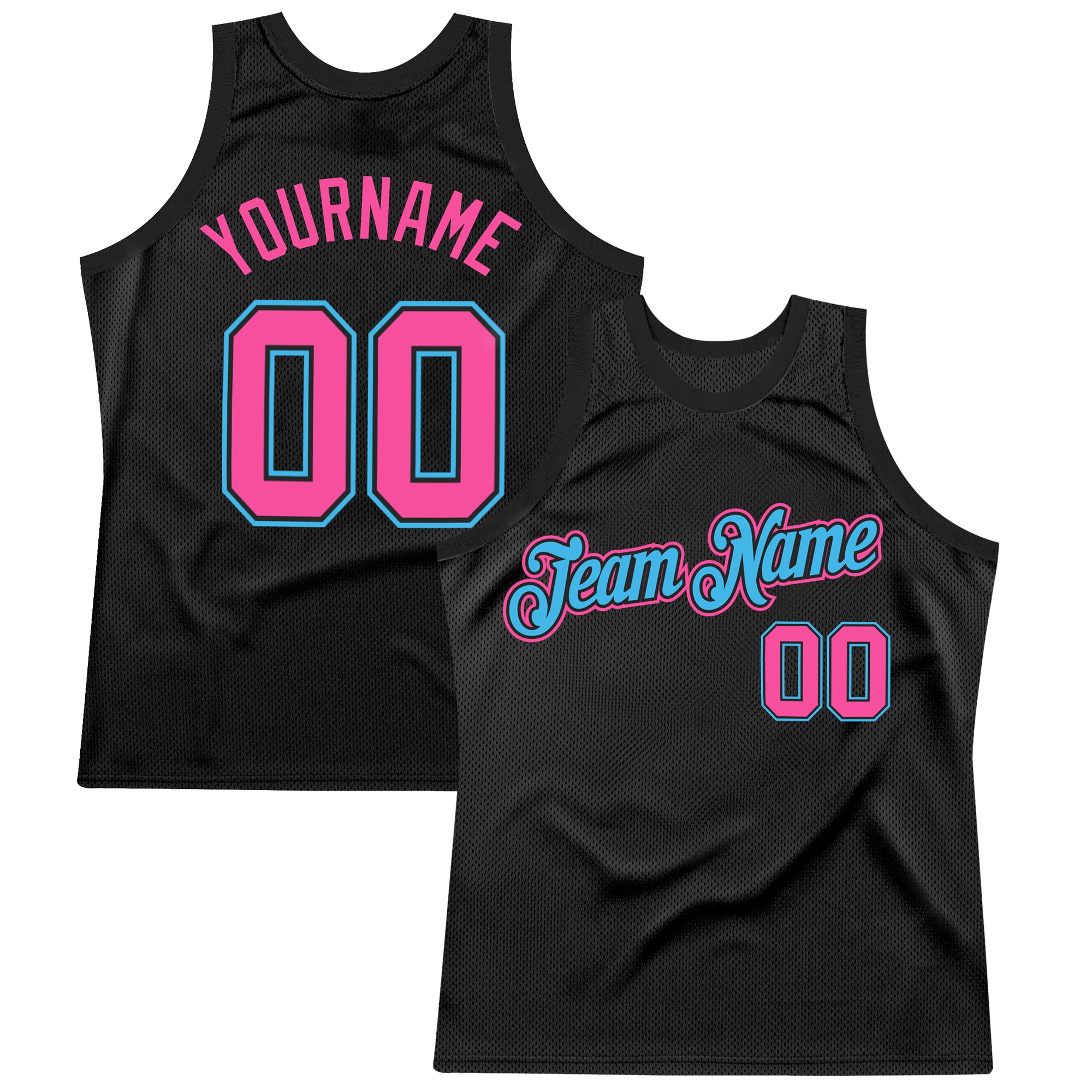 Custom Name Number Basketball Jersey Black Pink Sky Blue Authentic Throwback Personalized Black Pink-Sky Blue Authentic Throwback