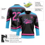 Personalized Hockey Jersey in Black and Pink Sky Blue with Lace Neck Design Personalized Black Pink-Sky Blue Hockey Lace