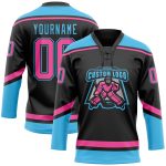 Custom Name Number Black Pink Sky Blue Hockey Jersey Lace Neck Personalized Personalized Black Pink-Sky Blue Hockey Lace