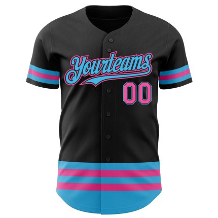 Custom Name and Number Authentic Baseball Jersey in Black and Pink-Sky Blue | Personalized Team Gear Personalized Black Pink-Sky