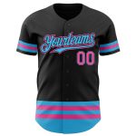 Personalized Baseball Jersey in Black and Pink Sky Blue Line Design Personalized Black Pink-Sky Blue Line Baseball Jersey