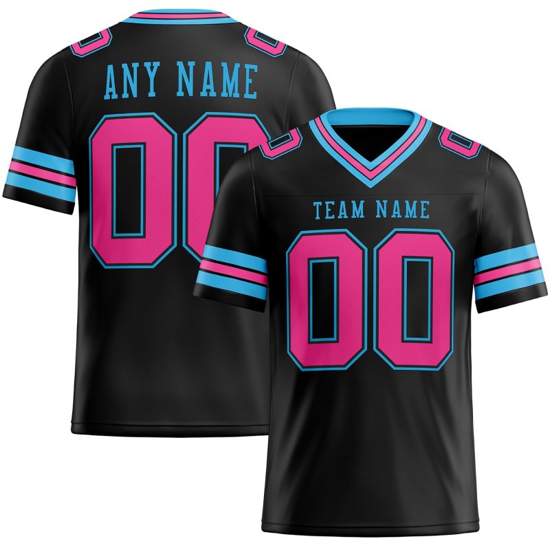 Custom Black Pink-Sky Blue Mesh Football Jersey - Authentic Design Personalized Black Pink-Sky Blue Mesh Authentic Football
