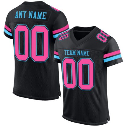 Custom Black Pink Sky Blue Mesh Football Jersey for Men and Women Personalized Black Pink-Sky Blue Mesh Football Jersey