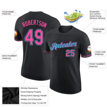 Personalized Performance T-Shirt in Black and Pink-Sky Blue for Ultimate Comfort and Style Personalized Black Pink-Sky Blue