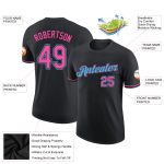 Custom Team Performance T-Shirt with Personalized Name and Number - Black Pink-Sky Blue Personalized Black Pink-Sky Blue