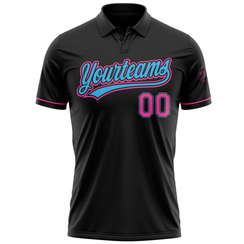 Personalized Black Pink-Sky Blue Vapor Golf Polo Shirt for Performance Personalized Black Pink-Sky Blue Performance Vapor