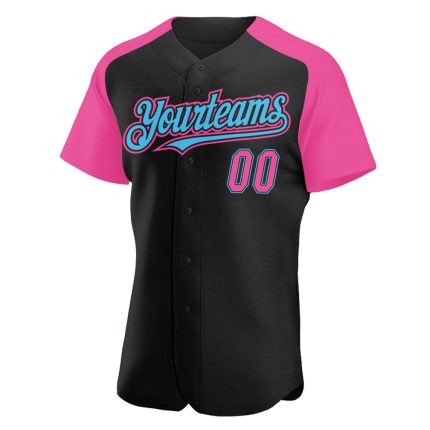 Personalized Raglan Baseball Jersey Black Pink-Sky Blue for Custom Style Personalized Black Pink-Sky Blue Raglan Sleeves