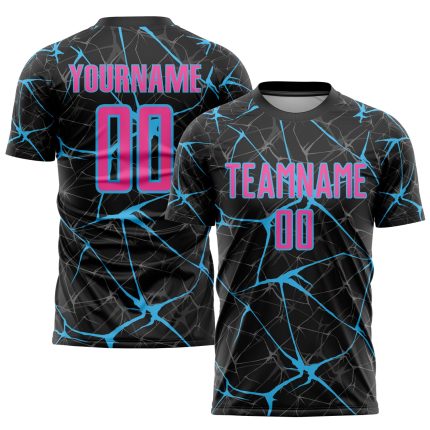 Personalized Sublimation Soccer Jersey Black Pink-Sky Blue Uniform Personalized Black Pink-Sky Blue Sublimation Soccer Uniform