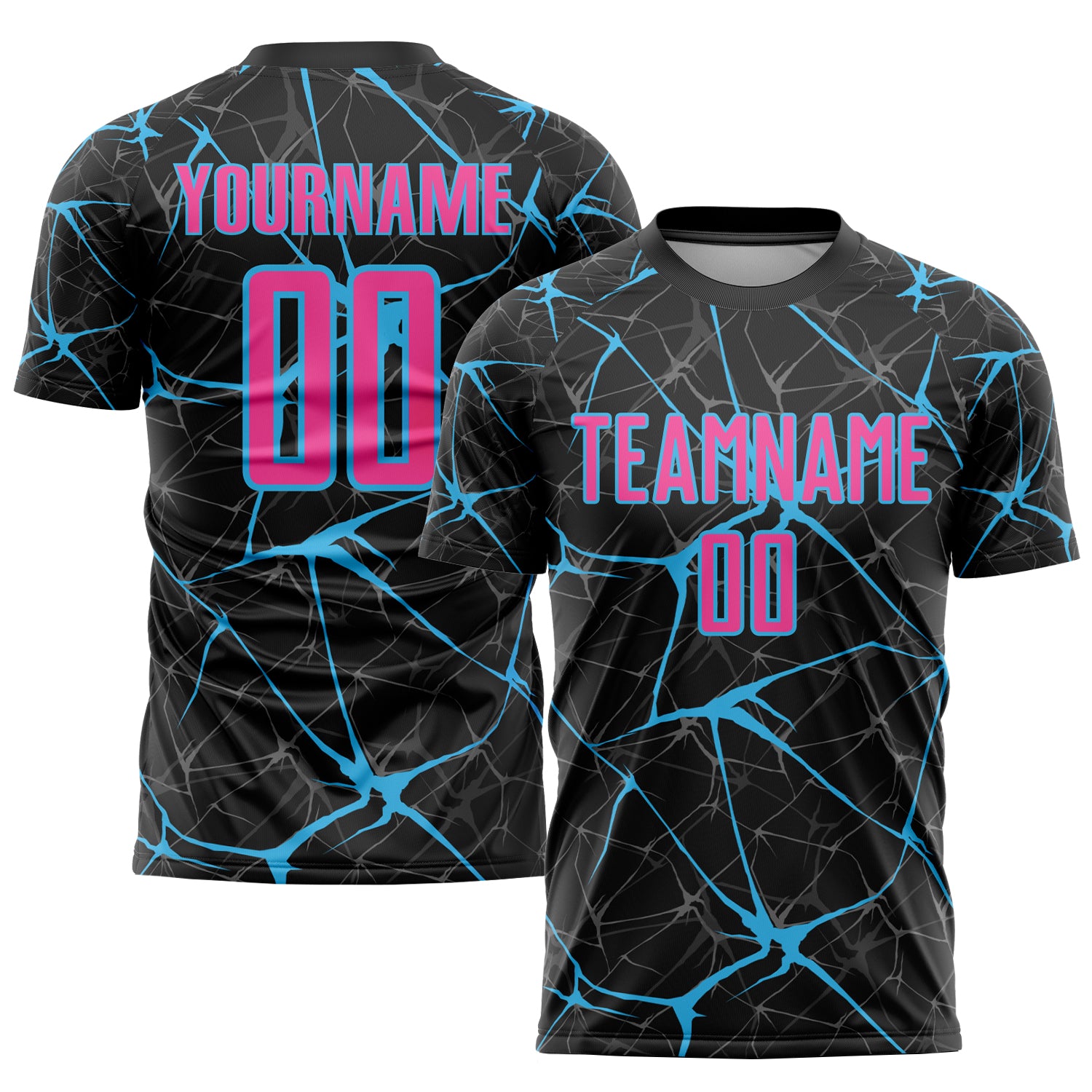 Personalized Sublimation Soccer Jersey Black Pink-Sky Blue Uniform Personalized Black Pink-Sky Blue Sublimation Soccer Uniform