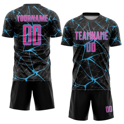 Personalized Sublimation Soccer Jersey Black Pink-Sky Blue Uniform Personalized Black Pink-Sky Blue Sublimation Soccer Uniform