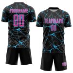 Custom Black Pink-Sky Blue Soccer Jersey with Personalized Name and Number - Team Uniform Personalized Black Pink-Sky Blue