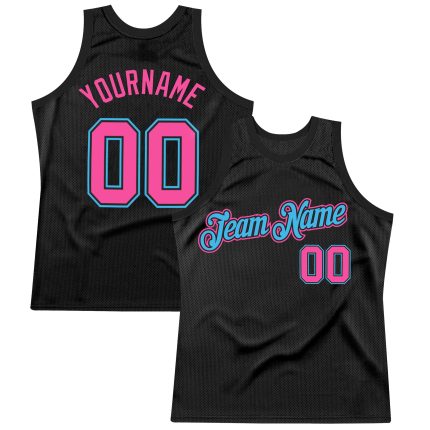 Personalized Throwback Basketball Jersey in Black and Pink Sky Blue Personalized Black Pink-Sky Blue Throwback Basketball