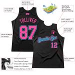 Personalized Throwback Basketball Jersey in Black and Pink Sky Blue Personalized Black Pink-Sky Blue Throwback Basketball