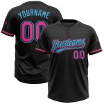 Personalized Unisex Softball Jersey - Black Pink-Sky Blue Two-Button Design Personalized Black Pink-Sky Blue Two-Button Unisex