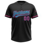 Personalized Unisex Softball Jersey in Black and Pink-Sky Blue - Two-Button Design Personalized Black Pink-Sky Blue Two-Button