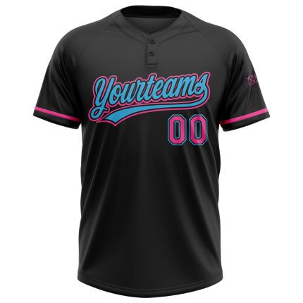 Personalized Unisex Softball Jersey in Black and Pink-Sky Blue - Two-Button Design Personalized Black Pink-Sky Blue Two-Button