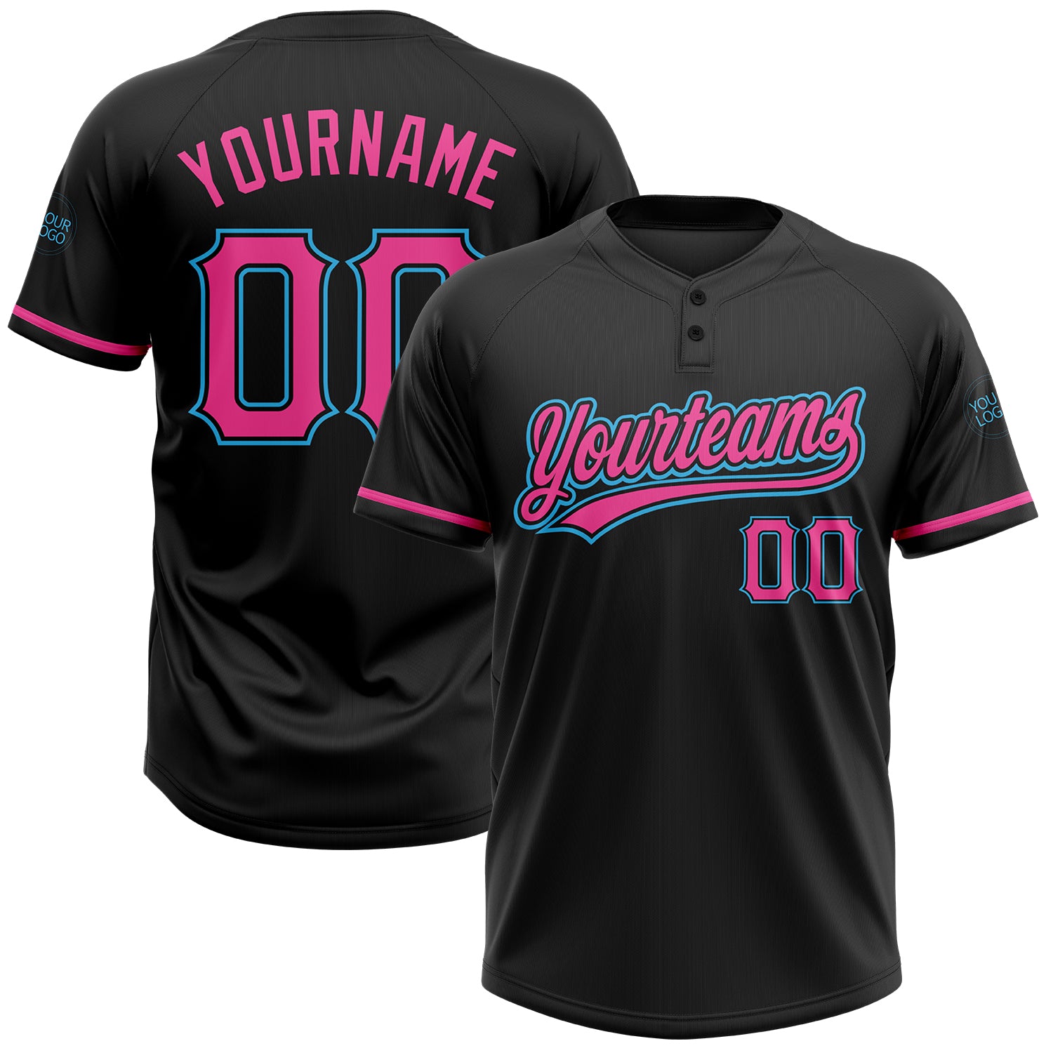 Custom Softball Jersey Unisex Two-Button Black Pink-Sky Blue Design Personalized Black Pink-Sky Blue Two-Button Unisex Softball