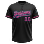 Custom Name and Number Unisex Softball Jersey - Personalized Black Pink-Sky Blue Two-Button Team Apparel Personalized Black