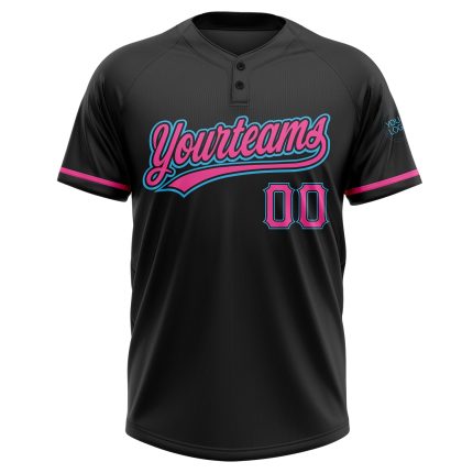 Custom Softball Jersey Unisex Two-Button Black Pink-Sky Blue Design Personalized Black Pink-Sky Blue Two-Button Unisex Softball