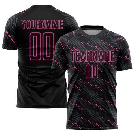 Personalized Black Pink Soccer Jersey Uniform for Kids - Custom Sublimation Design Personalized Black Pink Sublimation Soccer