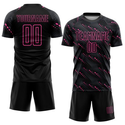 Personalized Black Pink Soccer Jersey Uniform for Kids - Custom Sublimation Design Personalized Black Pink Sublimation Soccer