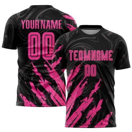 Personalized Black Pink Soccer Jersey Sublimation Uniform for Kids - Size 5 Personalized Black Pink Sublimation Soccer Uniform