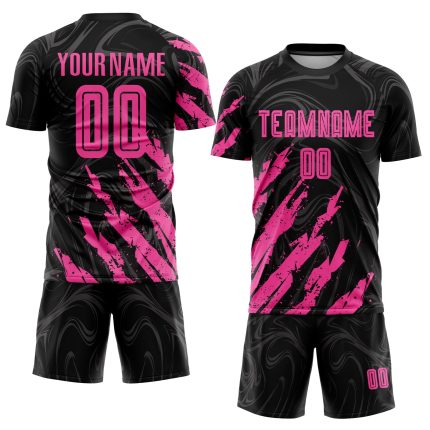 Personalized Black Pink Soccer Jersey Sublimation Uniform for Kids - Size 5 Personalized Black Pink Sublimation Soccer Uniform