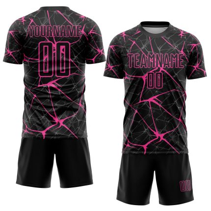 Personalized Pink Black Soccer Jersey for Kids - Custom Sublimation Uniform Personalized Black Pink Sublimation Soccer Uniform