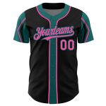 Personalized Authentic Baseball Jersey with Custom Name & Number in Black Pink-Teal with 3 Color Arm Shapes Personalized