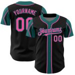 Personalized Black Pink Teal Baseball Jersey with Arm Shapes - Custom 3 Colors Design Personalized Black Pink-Teal 3 Colors