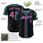 Personalized Black Pink Teal Baseball Jersey with Arm Shapes - Custom 3 Colors Design Personalized Black Pink-Teal 3 Colors