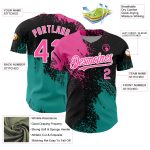 Personalized 3D Abstract Brush Stroke Baseball Jersey in Black Pink-Teal Personalized Black Pink-Teal 3D Abstract Brush Stroke