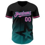 Personalized 3D Gradient Black Pink-Teal Twinkle Star Baseball Jersey Personalized Black Pink-Teal 3D Gradient Style Twinkle
