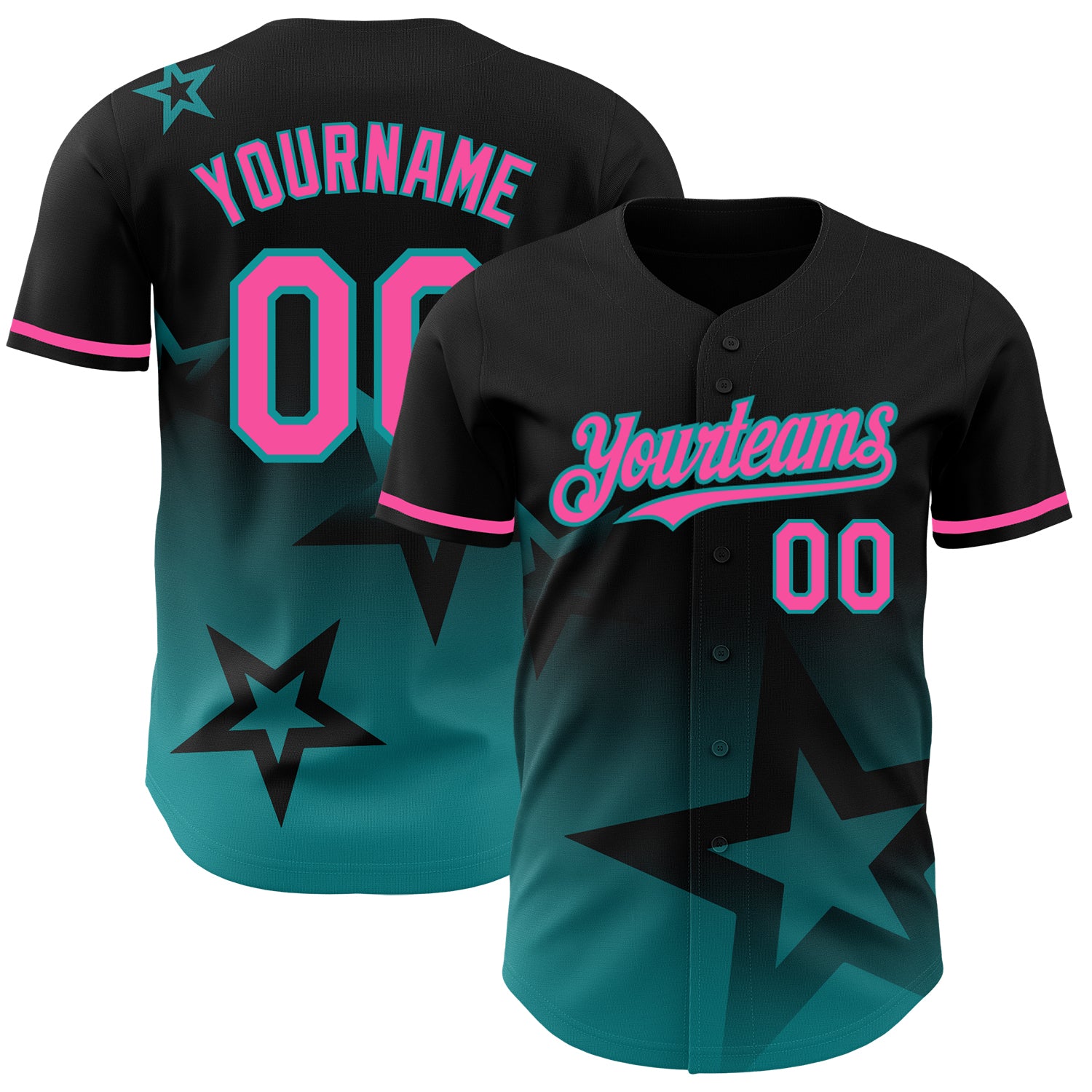 Personalized 3D Gradient Black Pink-Teal Twinkle Star Baseball Jersey Personalized Black Pink-Teal 3D Gradient Style Twinkle