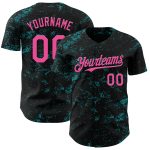 Custom Name & Number Baseball Jersey - Personalized Black Pink Teal 3D Abstract Splatter Texture Design Personalized Black