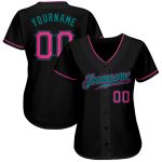 Custom Name & Number Black Pink-Teal Authentic Baseball Jersey - Personalized Team Apparel Personalized Black Pink-Teal Authentic