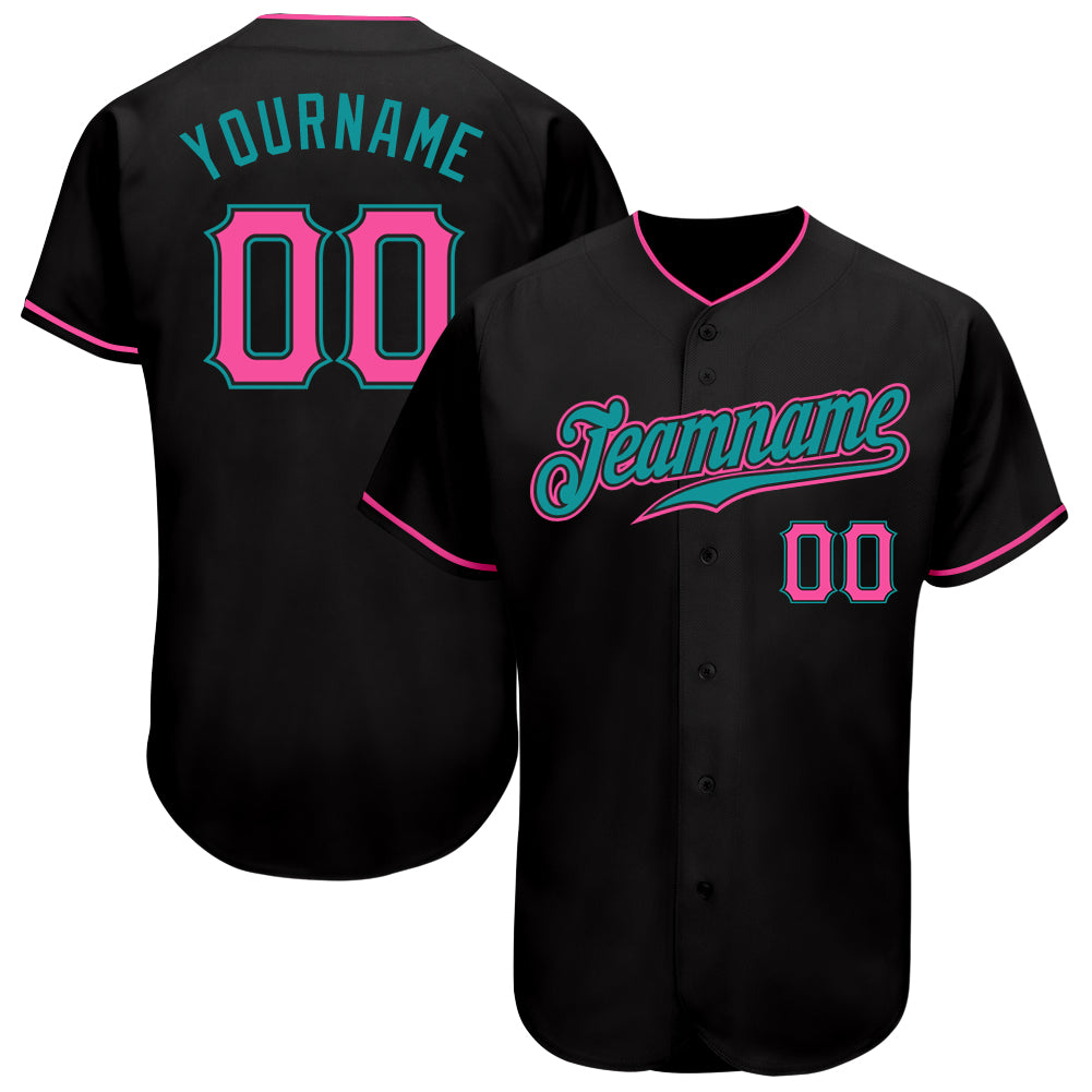 Custom Name & Number Black Pink-Teal Authentic Baseball Jersey - Personalized Team Apparel Personalized Black Pink-Teal Authentic