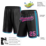 Custom Name and Number Personalized Black Pink-Teal Basketball Shorts Authentic Team Style Personalized Black Pink-Teal Authentic