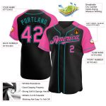 Custom Name and Number Personalized Black Pink-Teal Baseball Jersey - Authentic Raglan Sleeves Team Apparel Personalized