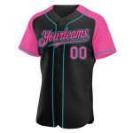 Custom Name and Number Personalized Black Pink-Teal Baseball Jersey - Authentic Raglan Sleeves Team Apparel Personalized