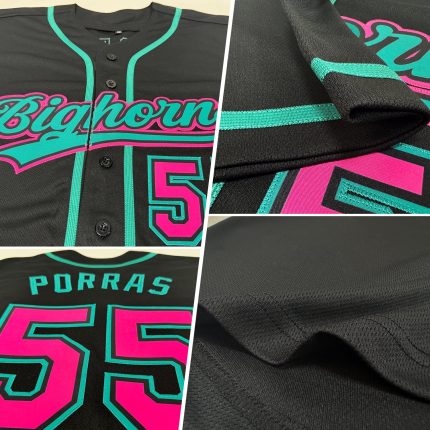 Personalized Black Pink Teal Baseball Jersey - Custom Name & Number Jersey Personalized Black Pink-Teal Baseball Jersey 2