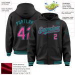Custom Name Number Bomber Hoodie Jacket Black Pink Teal Varsity Full-Snap Letterman Personalized Black Pink-Teal Bomber Full-Snap