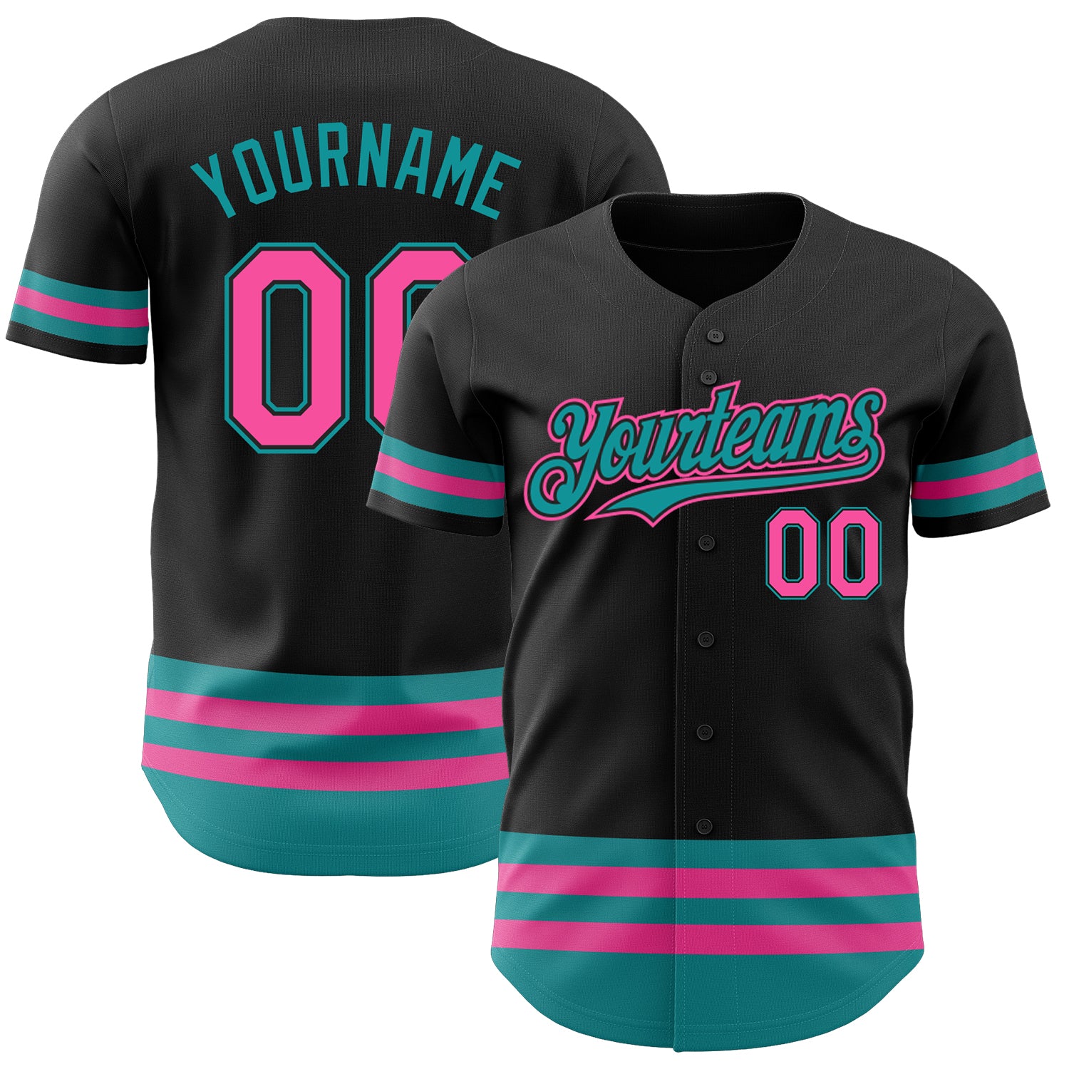 Personalized Black Pink Teal Line Baseball Jersey for Men and Women Personalized Black Pink-Teal Line Baseball Jersey