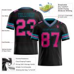 Custom Name and Number Personalized Black Pink-Teal Mesh Football Jersey - Authentic Team Gear Personalized Black Pink-Teal