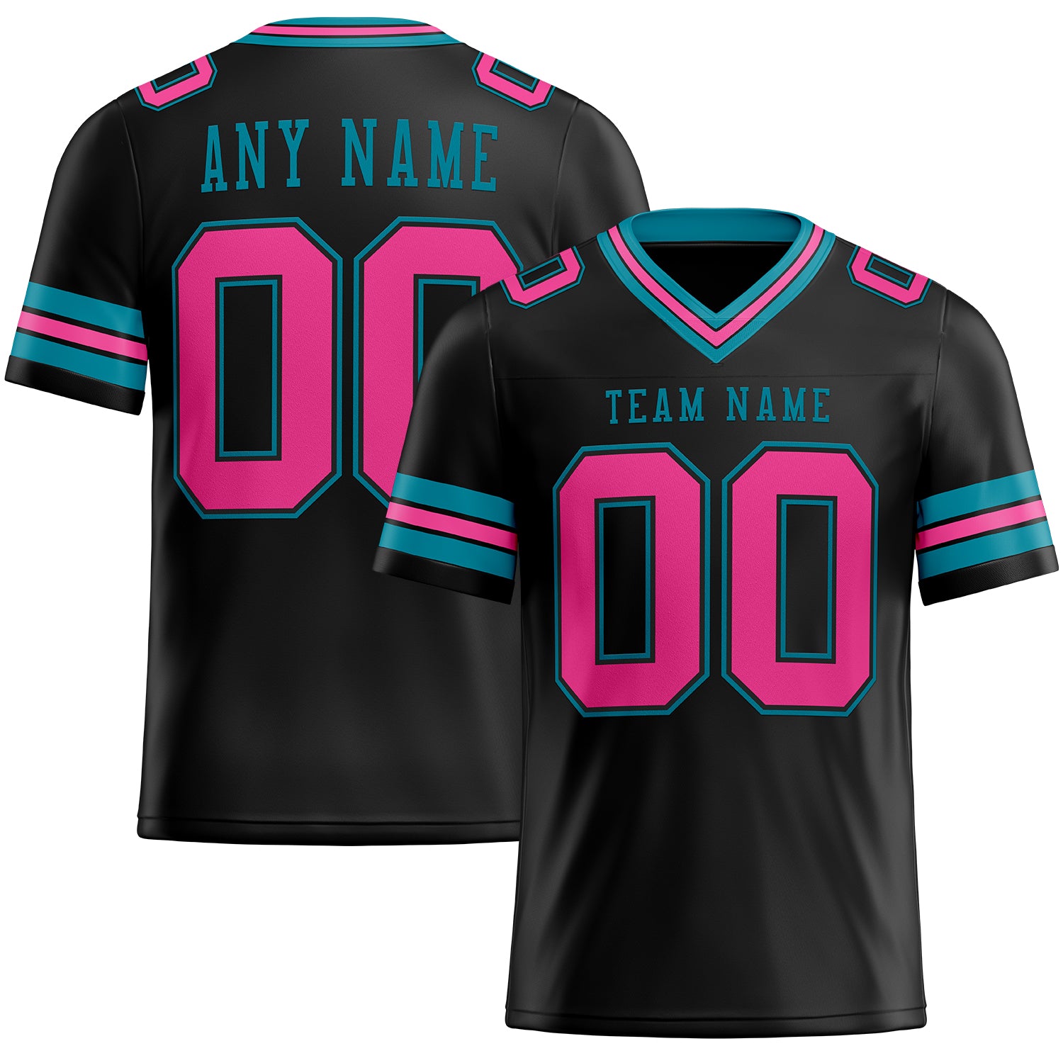 Custom Name and Number Personalized Black Pink-Teal Mesh Football Jersey - Authentic Team Gear Personalized Black Pink-Teal