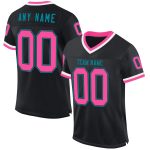 Custom Name and Number Black Pink-Teal Mesh Football Jersey Authentic Throwback Team Apparel Personalized Black Pink-Teal